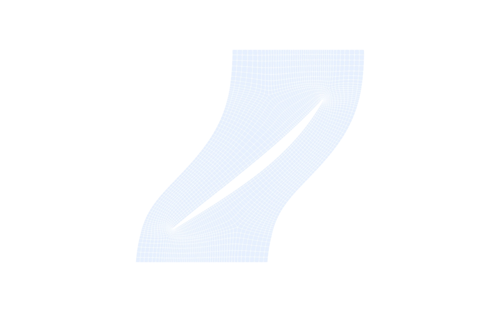 Structured mesh around a blade passage, clustered at the leading and trailing edges